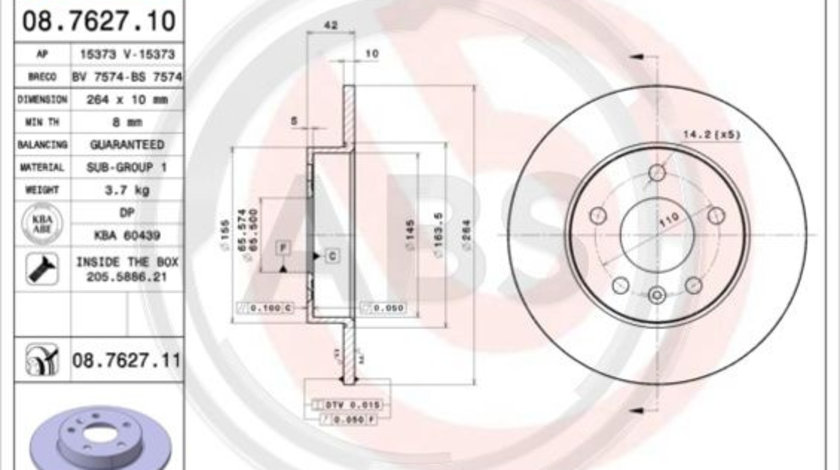 Disc frana puntea spate (08762711 ABS) CHEVROLET,OPEL,VAUXHALL