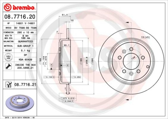 Disc frana puntea spate (08771621 ABS) PEUGEOT