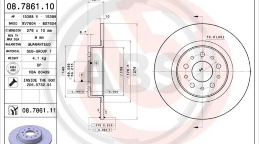 Disc frana puntea spate (08786111 ABS) ALFA ROMEO