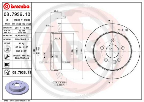 Disc frana puntea spate (08793611 ABS) MERCEDES-BENZ