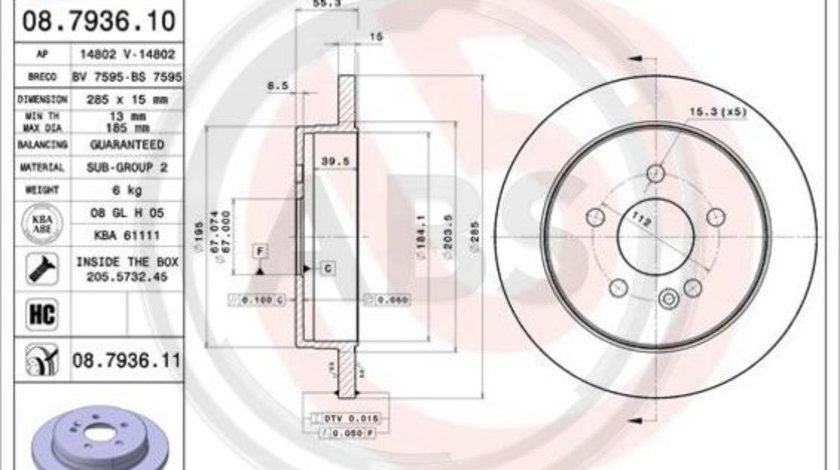 Disc frana puntea spate (08793611 ABS) MERCEDES-BENZ