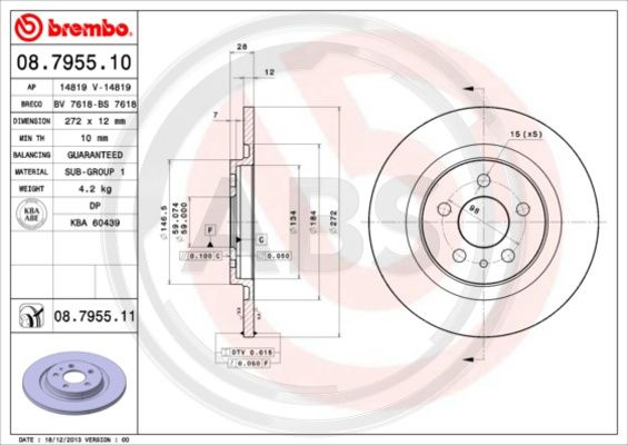 Disc frana puntea spate (08795511 ABS) Citroen,FIAT,LANCIA,PEUGEOT