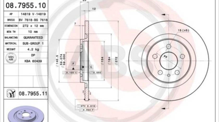 Disc frana puntea spate (08795511 ABS) Citroen,FIAT,LANCIA,PEUGEOT