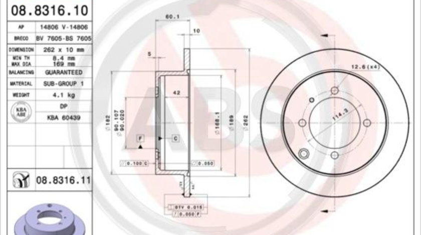 Disc frana puntea spate (08831611 ABS) HYUNDAI,KIA,MITSUBISHI