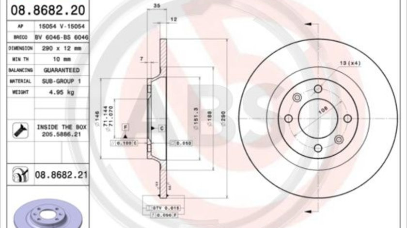 Disc frana puntea spate (08868221 ABS) Citroen,DS,DS (CAPSA),PEUGEOT,PEUGEOT (DF-PSA)