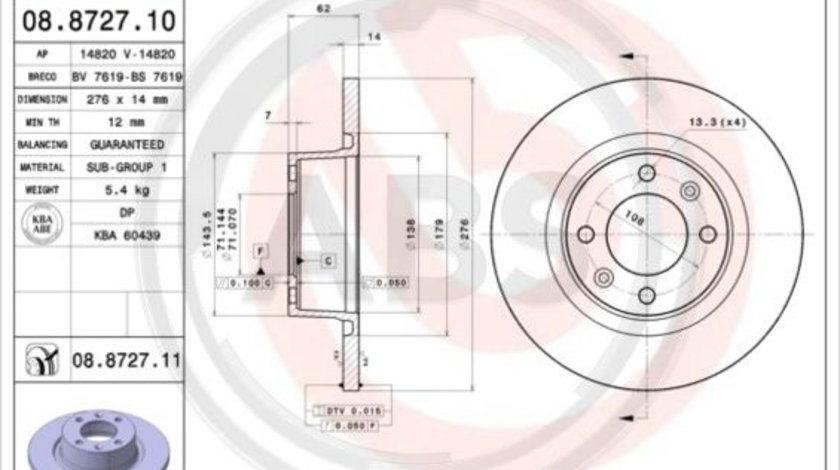 Disc frana puntea spate (08872711 ABS) Citroen