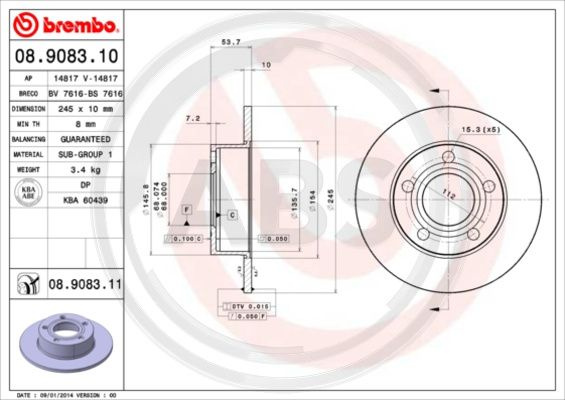 Disc frana puntea spate (08908311 ABS) AUDI