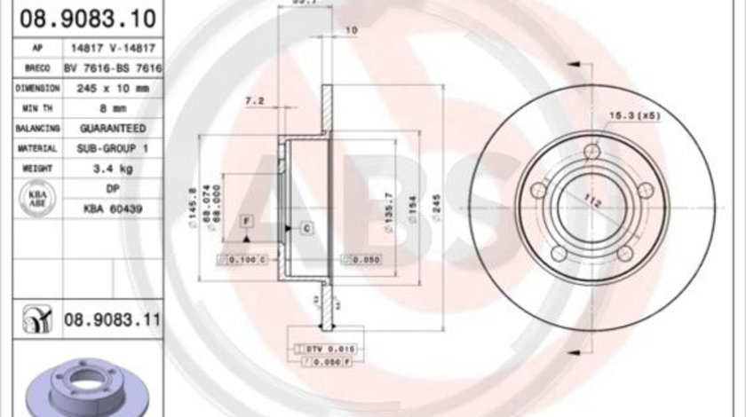 Disc frana puntea spate (08908311 ABS) AUDI