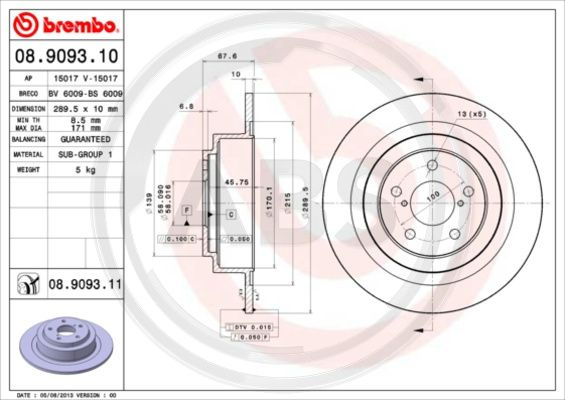 Disc frana puntea spate (08909311 ABS) SUBARU