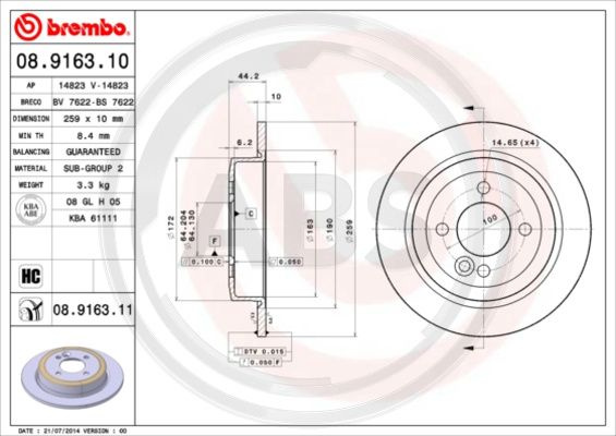 Disc frana puntea spate (08916311 ABS) MINI