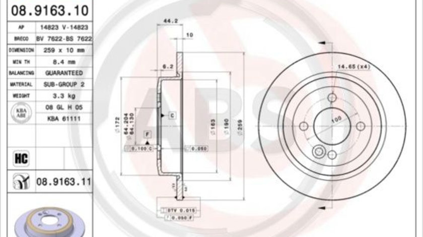 Disc frana puntea spate (08916311 ABS) MINI