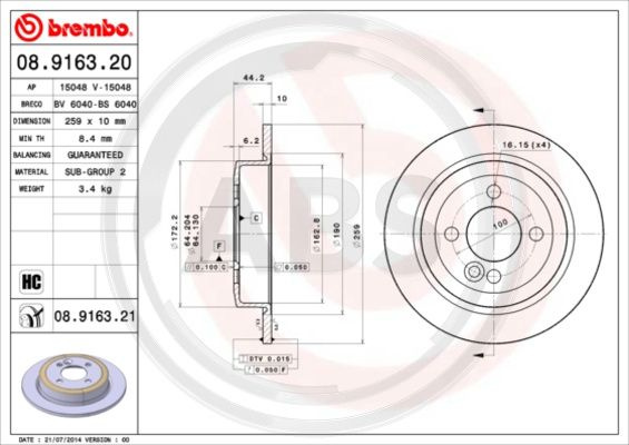 Disc frana puntea spate (08916321 ABS) MINI