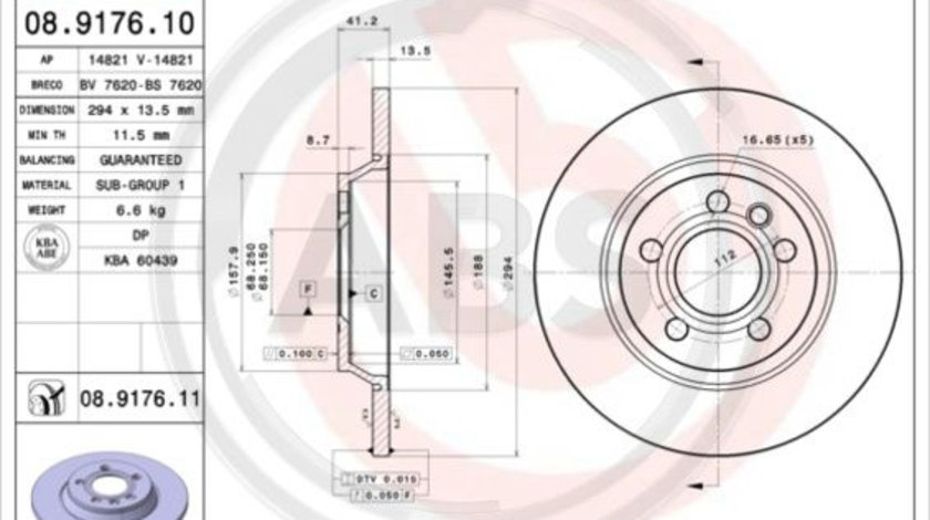 Disc frana puntea spate (08917611 ABS) FORD,SEAT,VW