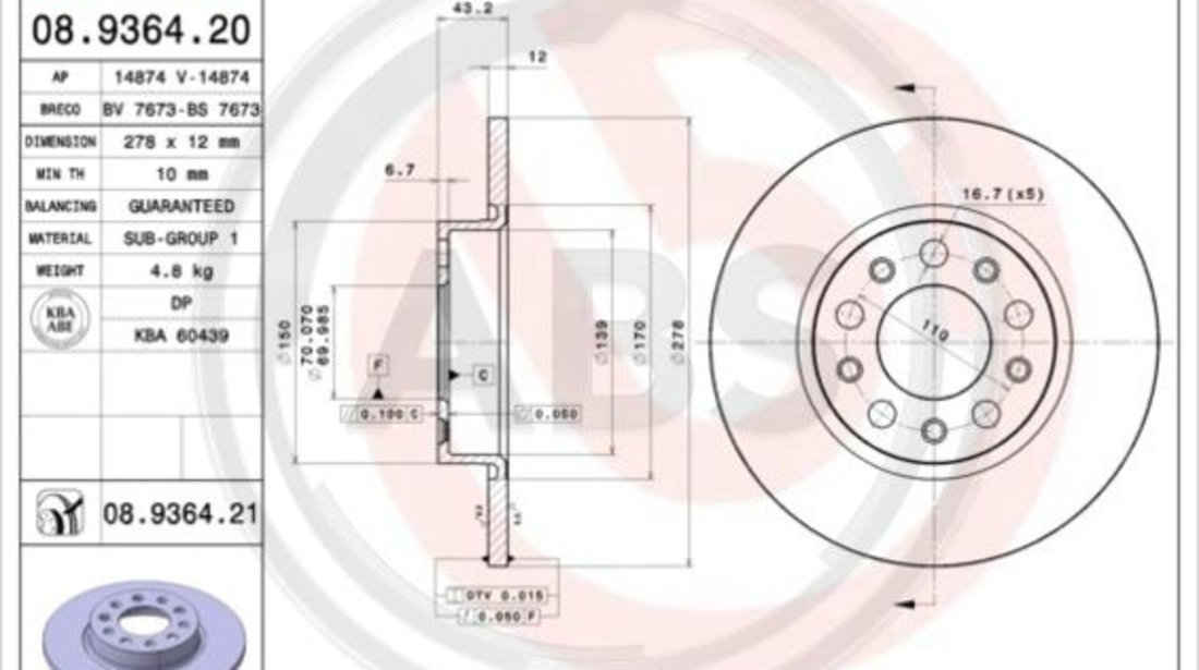 Disc frana puntea spate (08936421 ABS) ALFA ROMEO,FIAT,JEEP