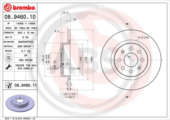 Disc frana puntea spate (08946011 ABS) ABARTH,FIAT,OPEL,VAUXHALL