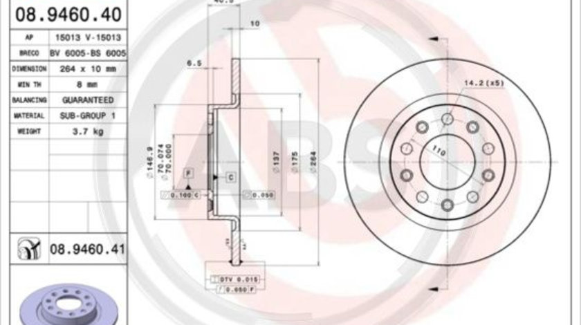 Disc frana puntea spate (08946041 ABS) ALFA ROMEO,FIAT (GAC)