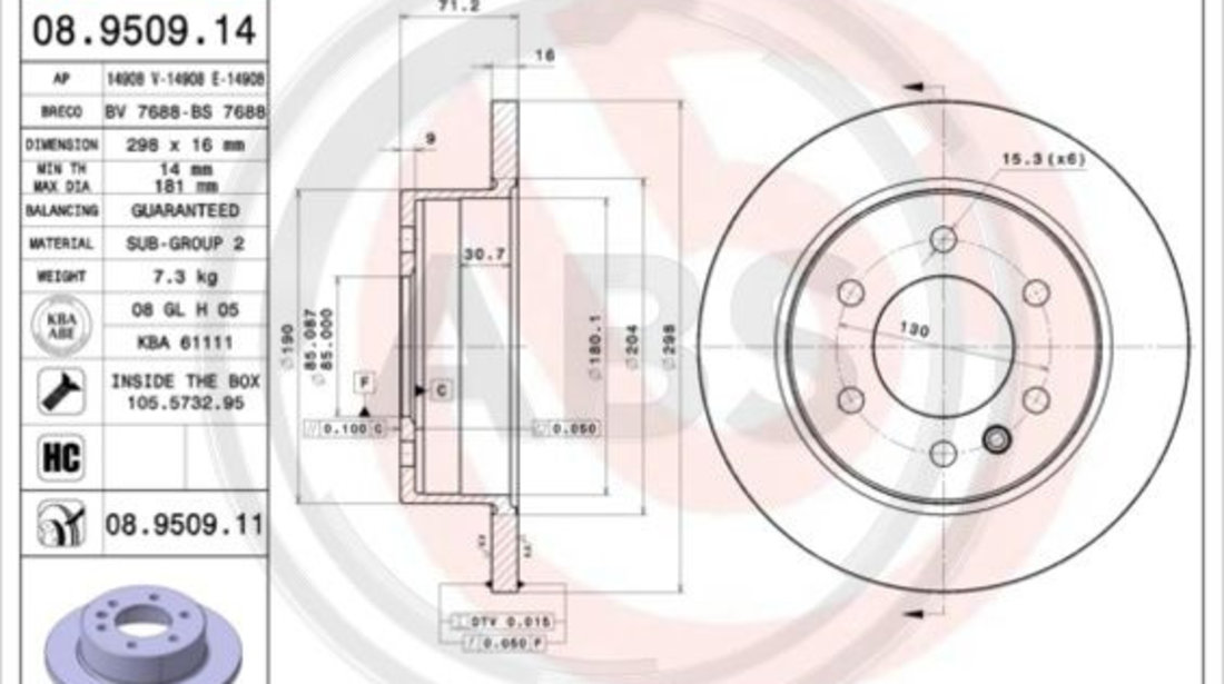 Disc frana puntea spate (08950911 ABS) MERCEDES-BENZ,VW