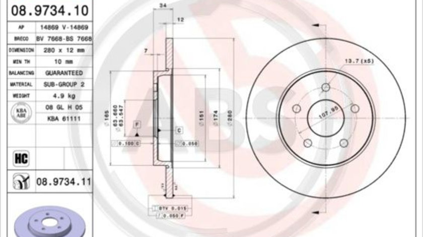 Disc frana puntea spate (08973411 ABS) FORD,FORD (CHANGAN),JAGUAR