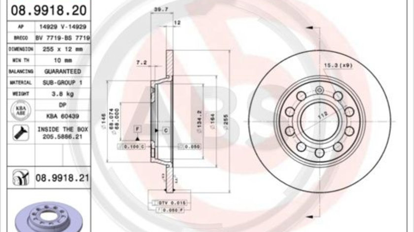 Disc frana puntea spate (08991821 ABS) AUDI,AUDI (FAW),SEAT,VW