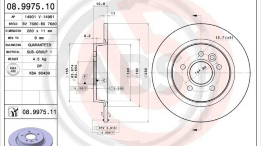 Disc frana puntea spate (08997511 ABS) FORD,VOLVO,VOLVO (CHANGAN)