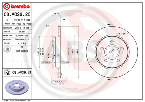 Disc frana puntea spate (08A02921 ABS) FORD,FORD (CHANGAN)