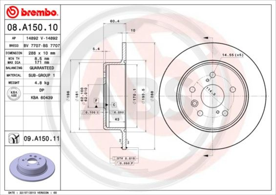 Disc frana puntea spate (08A15011 ABS) LEXUS,TOYOTA