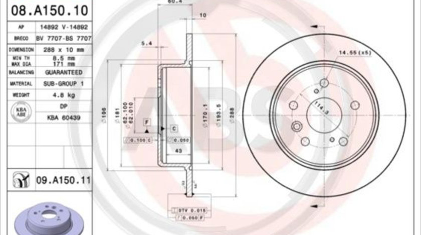 Disc frana puntea spate (08A15011 ABS) LEXUS,TOYOTA