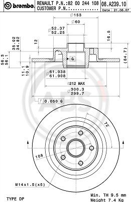 Disc frana puntea spate (08A23910 ABS) RENAULT
