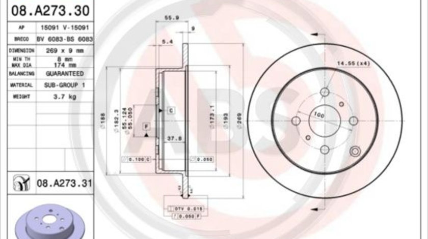 Disc frana puntea spate (08A27331 ABS) TOYOTA