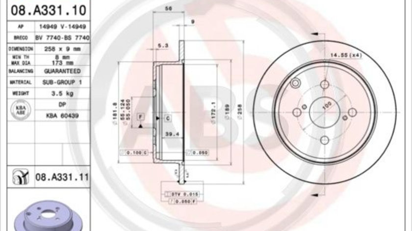 Disc frana puntea spate (08A33111 ABS) TOYOTA