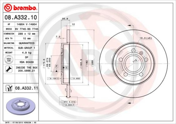 Disc frana puntea spate (08A33211 ABS) AUDI,AUDI (FAW),SEAT