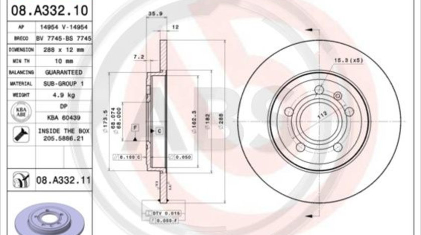 Disc frana puntea spate (08A33211 ABS) AUDI,AUDI (FAW),SEAT