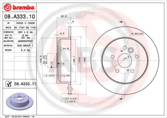 Disc frana puntea spate (08A33311 ABS) CHERY,TOYOTA