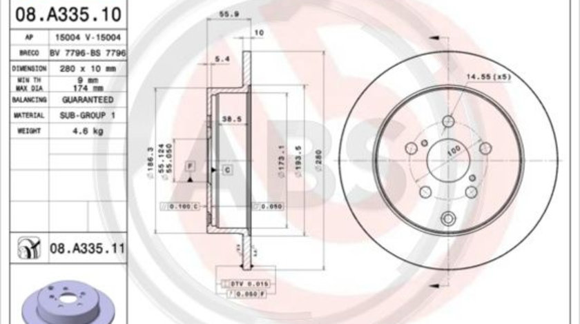 Disc frana puntea spate (08A33511 ABS) TOYOTA