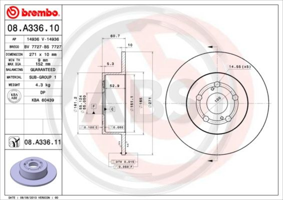 Disc frana puntea spate (08A33611 ABS) TOYOTA
