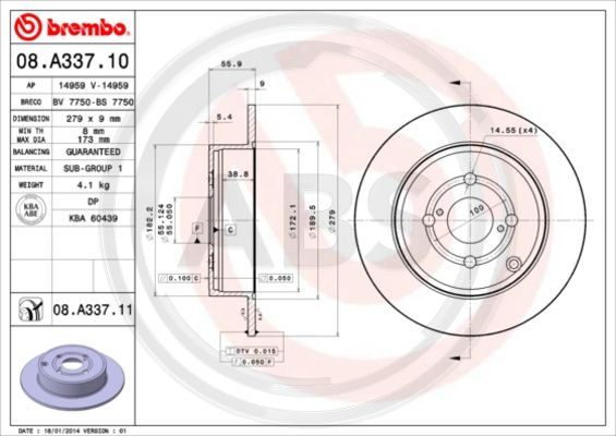 Disc frana puntea spate (08A33711 ABS) TOYOTA