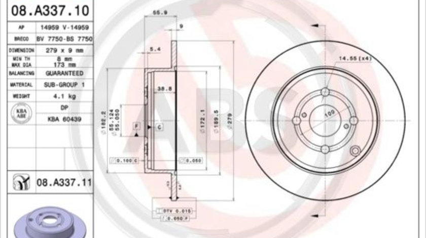 Disc frana puntea spate (08A33711 ABS) TOYOTA