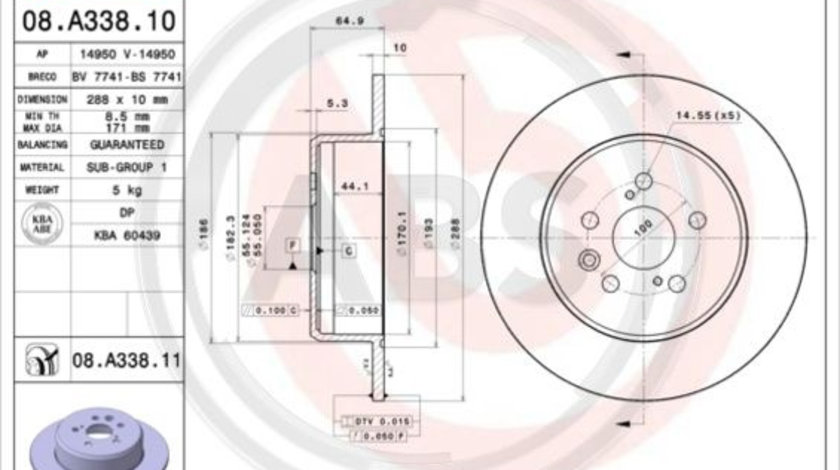 Disc frana puntea spate (08A33811 ABS) TOYOTA