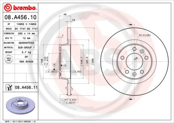 Disc frana puntea spate (08A45611 ABS) Citroen,FIAT,PEUGEOT,TOYOTA