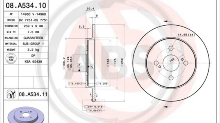 Disc frana puntea spate (08A53411 ABS) ASTON MARTIN,TOYOTA