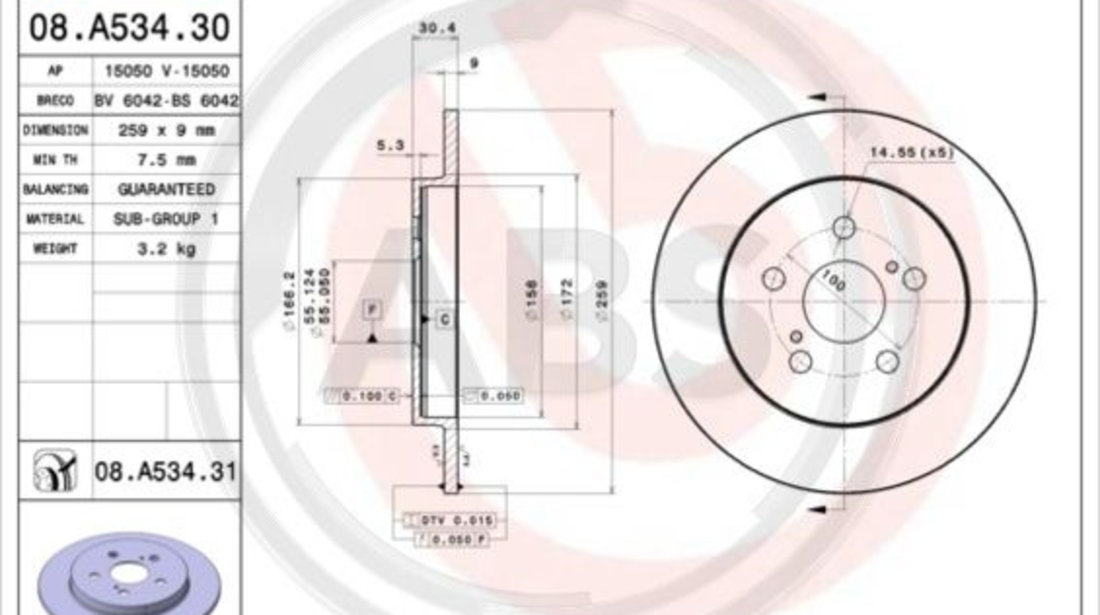 Disc frana puntea spate (08A53431 ABS) LEXUS,SUBARU,TOYOTA