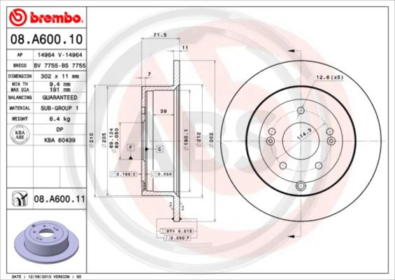 Disc frana puntea spate (08A60011 ABS) HYUNDAI