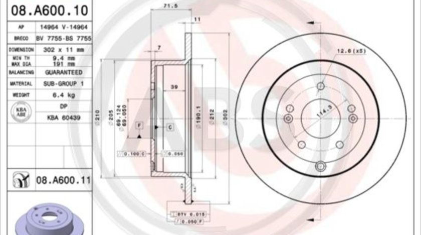 Disc frana puntea spate (08A60011 ABS) HYUNDAI