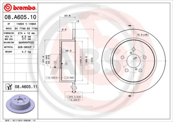 Disc frana puntea spate (08A60511 ABS) SUBARU