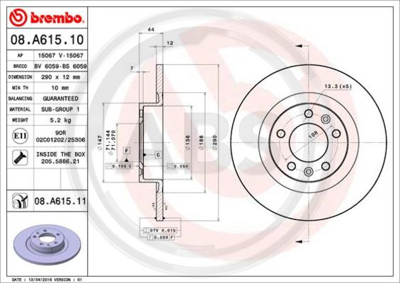 Disc frana puntea spate (08A61511 ABS) PEUGEOT,PEUGEOT (DF-PSA)