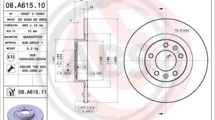 Disc frana puntea spate (08A61511 ABS) PEUGEOT,PEUGEOT (DF-PSA)