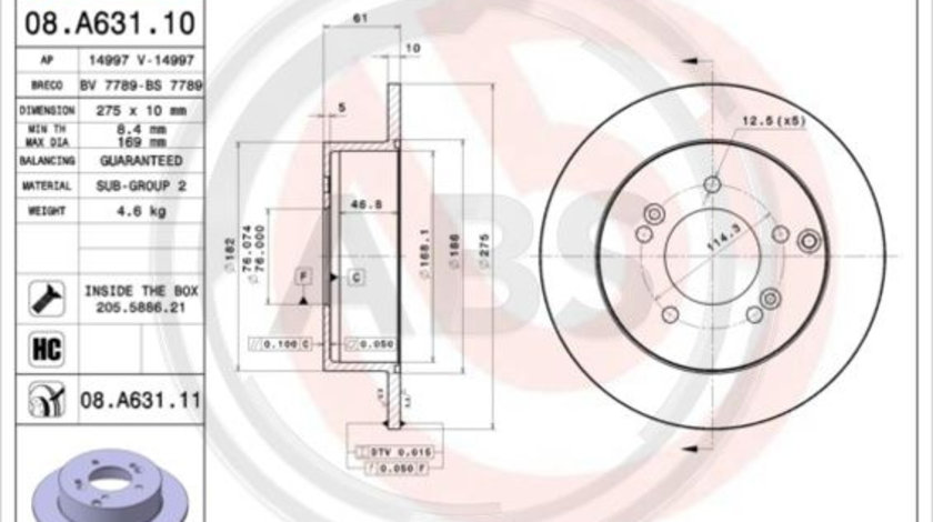 Disc frana puntea spate (08A63111 ABS) KIA