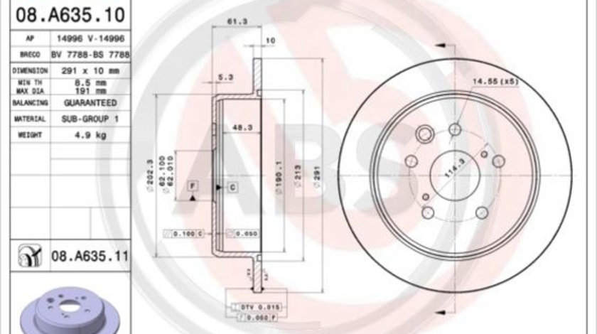 Disc frana puntea spate (08A63511 ABS) LEXUS,TOYOTA (FAW)