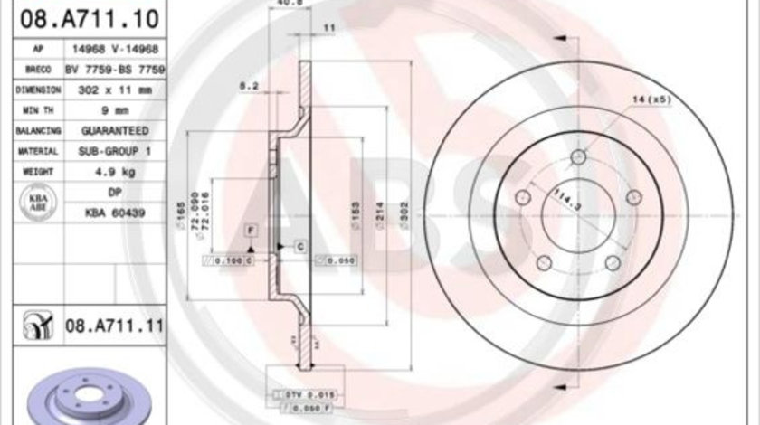 Disc frana puntea spate (08A71111 ABS) MAZDA