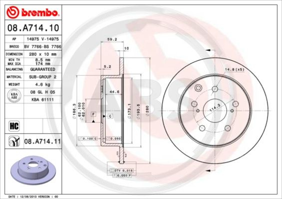 Disc frana puntea spate (08A71411 ABS) TOYOTA